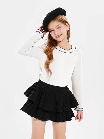 Haloumoning Girls Shirts Long Sleeve Crewneck Tops Ruffle Cute Casual Blouses 5-14 Years in Saudi Arabia