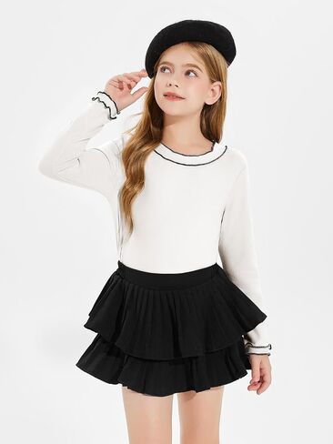 Haloumoning Girls Shirts Long Sleeve Crewneck Tops Ruffle Cute Casual Blouses 5-14 Years in Saudi Arabia