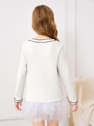 Haloumoning Girls Shirts Long Sleeve Crewneck Tops Ruffle Cute Casual Blouses 5-14 Years in Saudi Arabia