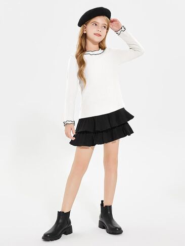 Haloumoning Girls Shirts Long Sleeve Crewneck Tops Ruffle Cute Casual Blouses 5-14 Years in Saudi Arabia