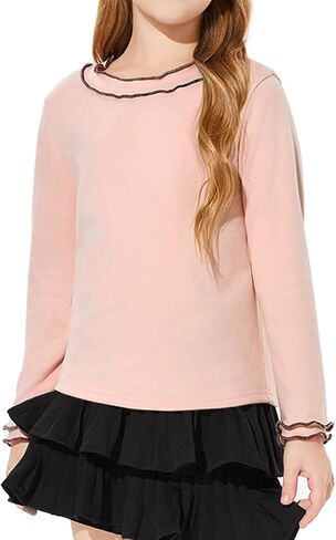 Haloumoning Girls Shirts Long Sleeve Crewneck Tops Ruffle Cute Casual Blouses 5-14 Years in Kuwait