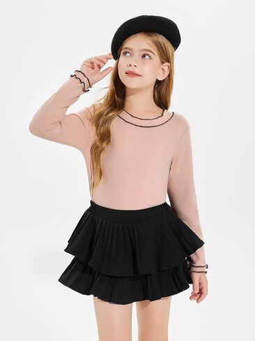 Haloumoning Girls Shirts Long Sleeve Crewneck Tops Ruffle Cute Casual Blouses 5-14 Years in Kuwait
