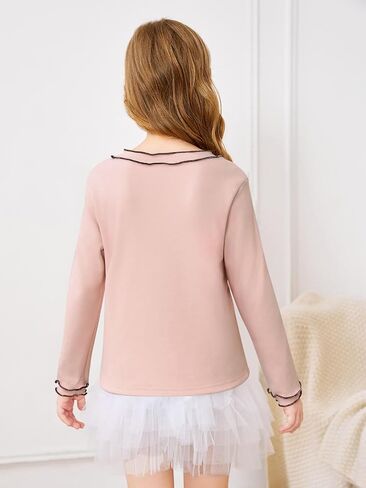 Haloumoning Girls Shirts Long Sleeve Crewneck Tops Ruffle Cute Casual Blouses 5-14 Years in Kuwait