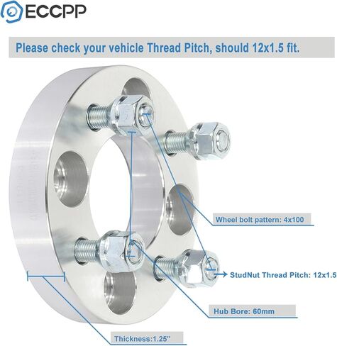ECCPP 4X 1 inch Wheel Spacers 4 Lug 4x100mm to 4x100mm with 12x1.5 Studs 67.1mm fits for 2004-2011 for Aveo 2005-2010 for Cobalt 2013-2019 for Spark 1999-2002 for Lanos 1999-2002 for Nubira in Saudi Arabia