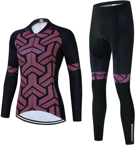 Women's Cycling Clothing Set Long Sleeve Road Bike Shirt Cycling Jersey Bicycle Pants with 20D Gel Padded Ai14 in Saudi Arabia