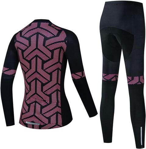 Women's Cycling Clothing Set Long Sleeve Road Bike Shirt Cycling Jersey Bicycle Pants with 20D Gel Padded Ai14 in Saudi Arabia