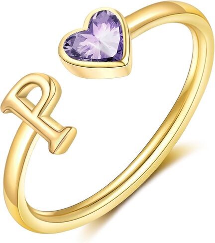 Initial Rings for Women Teen 𝐆𝐢𝐫𝐥𝐬 14K Gold Plated Birthstone Rings Stackable Dainty Letter Rings Birthday Birthstone Jewelry Gifts for Mother Daughter,Adjustable Size 5-10 in Kuwait