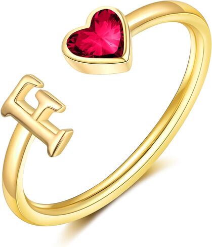 Initial Rings for Women Teen 𝐆𝐢𝐫𝐥𝐬 14K Gold Plated Birthstone Rings Stackable Dainty Letter Rings Birthday Birthstone Jewelry Gifts for Mother Daughter,Adjustable Size 5-10 in Kuwait