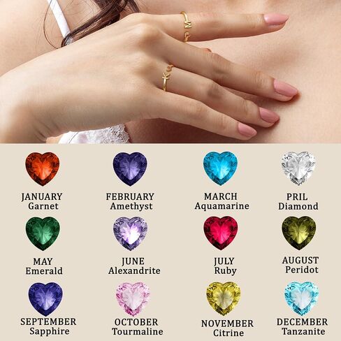 Initial Rings for Women Teen 𝐆𝐢𝐫𝐥𝐬 14K Gold Plated Birthstone Rings Stackable Dainty Letter Rings Birthday Birthstone Jewelry Gifts for Mother Daughter,Adjustable Size 5-10 in Kuwait