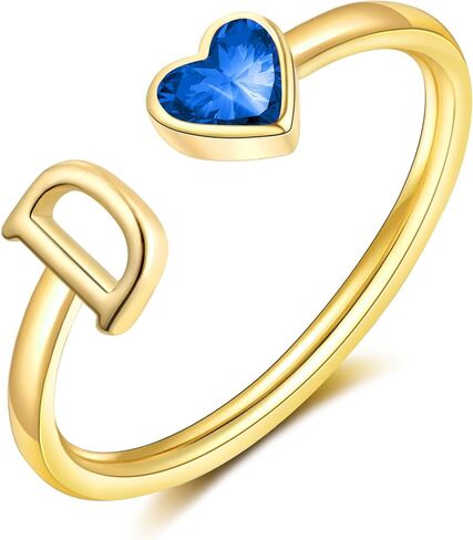 Initial Rings for Women Teen 𝐆𝐢𝐫𝐥𝐬 14K Gold Plated Birthstone Rings Stackable Dainty Letter Rings Birthday Birthstone Jewelry Gifts for Mother Daughter,Adjustable Size 5-10 in Kuwait