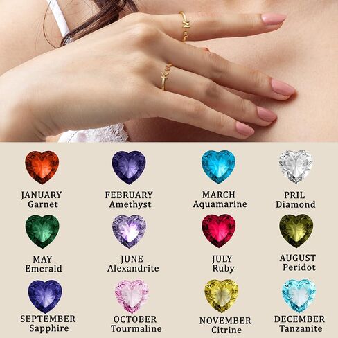 Initial Rings for Women Teen 𝐆𝐢𝐫𝐥𝐬 14K Gold Plated Birthstone Rings Stackable Dainty Letter Rings Birthday Birthstone Jewelry Gifts for Mother Daughter,Adjustable Size 5-10 in Kuwait