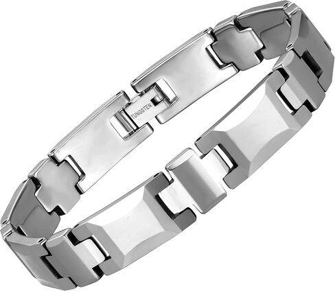 Classy Men’s Bracelet – Interlocking Track Links – Box Chain Rectangular Geometric Design – Polished Silver Color – Scratch & Tarnish Resistant Tungsten – Jewelry Gift or Accessory for Men in Kuwait