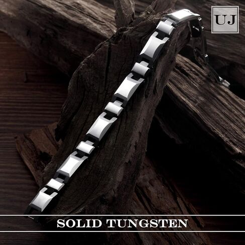 Classy Men’s Bracelet – Interlocking Track Links – Box Chain Rectangular Geometric Design – Polished Silver Color – Scratch & Tarnish Resistant Tungsten – Jewelry Gift or Accessory for Men in Kuwait