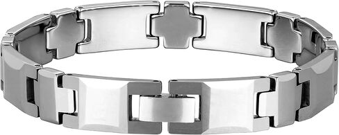 Classy Men’s Bracelet – Interlocking Track Links – Box Chain Rectangular Geometric Design – Polished Silver Color – Scratch & Tarnish Resistant Tungsten – Jewelry Gift or Accessory for Men in Kuwait