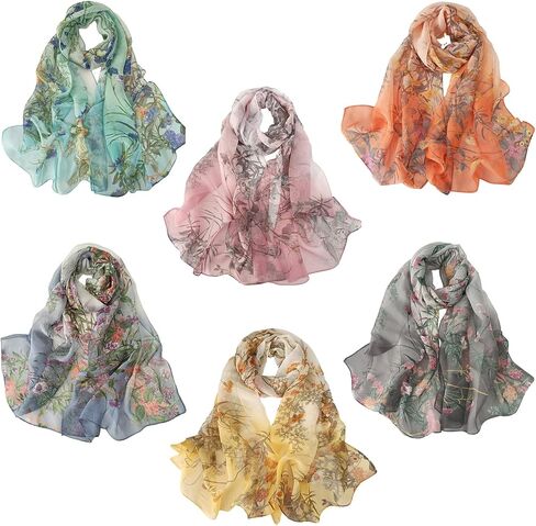 amokk 6 Packs Summer Scarf for Women Lightweight Floral Head Scarf Chiffon Shawl Warp in Saudi Arabia