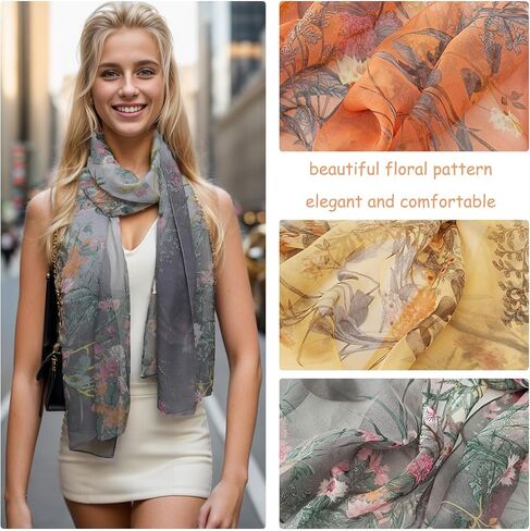 amokk 6 Packs Summer Scarf for Women Lightweight Floral Head Scarf Chiffon Shawl Warp in Saudi Arabia