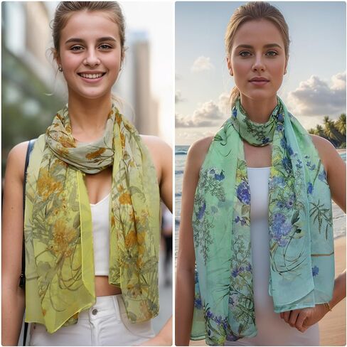 amokk 6 Packs Summer Scarf for Women Lightweight Floral Head Scarf Chiffon Shawl Warp in Saudi Arabia