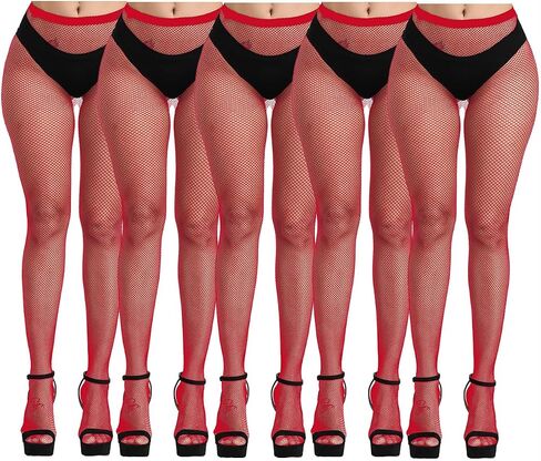 5 PCS Womens Mini Grid Fishnet Stockings, Stretchy Thigh Hight Waist Fishnet Pantyhose Tights in Saudi Arabia
