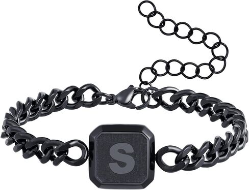 Initial Bracelet Gold/Silver/Black Squre A-Z Letter Cuban Link Chain Mens Bracelets Adjustable Size Stainless Steel Men Jewelry Gifts for Husband Dad Brother Son in Kuwait