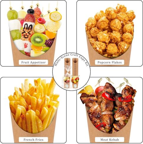 100 مجموعة من أكواب الفحم للاستعمال مرة واحدة سعة 14 أونصة من YLOLUL مع العصي والحقائب والملصقات وأعواد الكوكتيل، صناديق الوجبات الخفيفة من ورق الكرافت البني لاستحمام الطفل (100 كوب + 100 كيس + 100 ملصق + 400 اختيار) in Kuwait