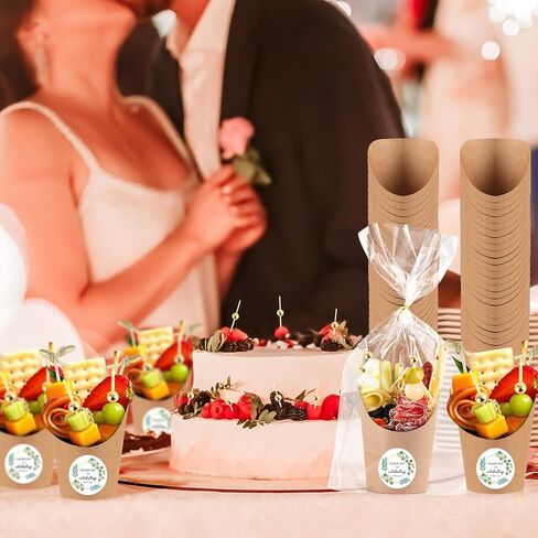 100 مجموعة من أكواب الفحم للاستعمال مرة واحدة سعة 14 أونصة من YLOLUL مع العصي والحقائب والملصقات وأعواد الكوكتيل، صناديق الوجبات الخفيفة من ورق الكرافت البني لاستحمام الطفل (100 كوب + 100 كيس + 100 ملصق + 400 اختيار) in Kuwait