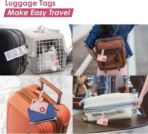 Kevancho Leather Luggage Tags for Suitcases, Bag Tags ID Tags for Luggage Labels for Cruise Ships, Travel Accessories Tags Set (Pink) in Kuwait