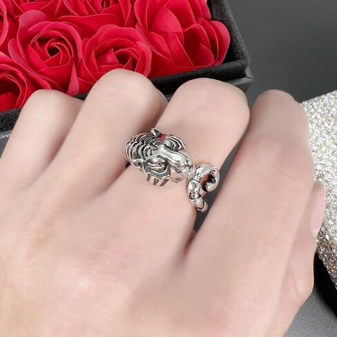 OIDIMS Cool Tiger Wrap Open Statement Ring for Men Women Retro Animal Stacking Ring Fashion Adjustable Extendable Punk Comfort Fit Middle Band Knuckle Rings Party Birthday Christmas Graduation Gifts in Saudi Arabia