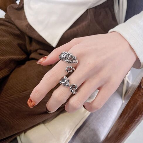OIDIMS Cool Tiger Wrap Open Statement Ring for Men Women Retro Animal Stacking Ring Fashion Adjustable Extendable Punk Comfort Fit Middle Band Knuckle Rings Party Birthday Christmas Graduation Gifts in Saudi Arabia
