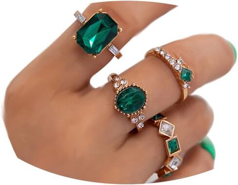 CHAKRA HEALING REIKI CHR 4PCS Crystal Knuckle Rings for Women Geometric Circular Stackable Rings Rectangular Knuckle Rings Set With Elliptical Imitation Gemstone Zircon Stacking Finger Rings in Kuwait