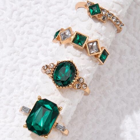 CHAKRA HEALING REIKI CHR 4PCS Crystal Knuckle Rings for Women Geometric Circular Stackable Rings Rectangular Knuckle Rings Set With Elliptical Imitation Gemstone Zircon Stacking Finger Rings in Kuwait