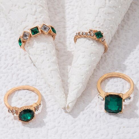 CHAKRA HEALING REIKI CHR 4PCS Crystal Knuckle Rings for Women Geometric Circular Stackable Rings Rectangular Knuckle Rings Set With Elliptical Imitation Gemstone Zircon Stacking Finger Rings in Kuwait
