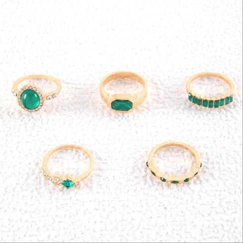 CHAKRA HEALING REIKI CHR 4PCS Crystal Knuckle Rings for Women Geometric Circular Stackable Rings Rectangular Knuckle Rings Set With Elliptical Imitation Gemstone Zircon Stacking Finger Rings in Kuwait