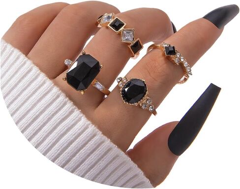 CHAKRA HEALING REIKI CHR 4PCS Crystal Knuckle Rings for Women Geometric Circular Stackable Rings Rectangular Knuckle Rings Set With Elliptical Imitation Gemstone Zircon Stacking Finger Rings in Kuwait