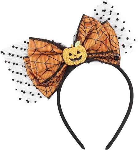 Needzo Halloween Pumpkin Headband with Lace Bow, Festive Hair Accessory for Women, One Size Fits Most, 9 Inches in Saudi Arabia