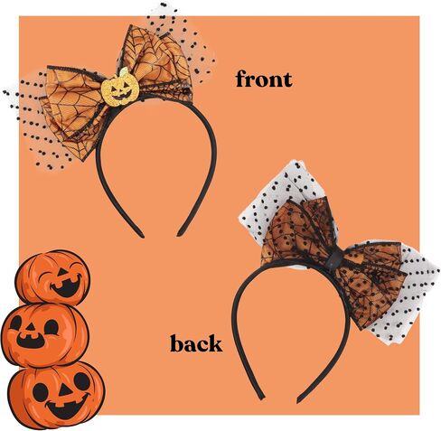 Needzo Halloween Pumpkin Headband with Lace Bow, Festive Hair Accessory for Women, One Size Fits Most, 9 Inches in Saudi Arabia