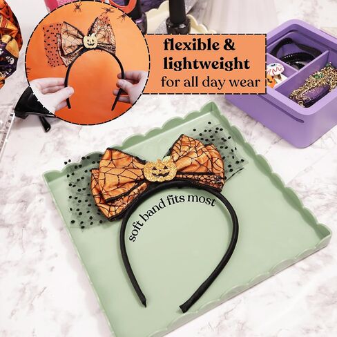 Needzo Halloween Pumpkin Headband with Lace Bow, Festive Hair Accessory for Women, One Size Fits Most, 9 Inches in Saudi Arabia