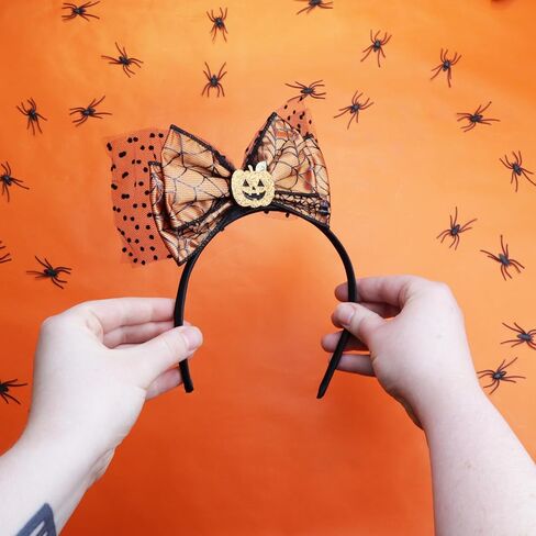 Needzo Halloween Pumpkin Headband with Lace Bow, Festive Hair Accessory for Women, One Size Fits Most, 9 Inches in Saudi Arabia