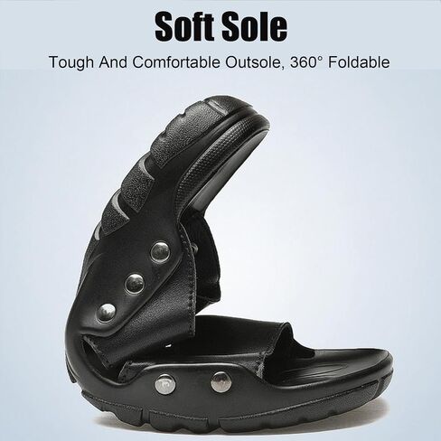Men's Genuine Leather Rivet Slip On Flat Sandals Classic Retro Round Open Toe Slip On Soft Sole Male Sandals Summer Casual Dressy Sandals in Saudi Arabia