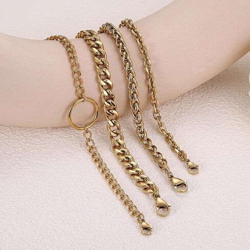Sanfenly Gold Silver Bracelets for Women Bangle Cuff Link Chain Stackable Stack Bracelets Trendy 14K Gold Plated Stainless Steel Non Tarnish Chunky Bracelets Set Adjustable Stacked Stacking Waterproof Jewelry Bracelets Pack in Saudi Arabia