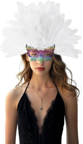 Halloween Feather Headpiece Masquerade Mask Headwear Carnival Showgirl Cosplay Accessories for Women in Saudi Arabia