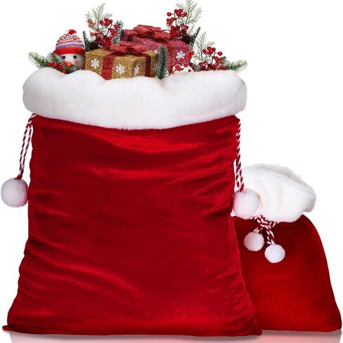 Shappy 2 Pieces Christmas Velvet Santa Bags with Drawstring in 2 Size Large Christmas Santa Gift Bags Santa Gift Sack for Xmas Playing Santa Present Toy(Red) in Saudi Arabia