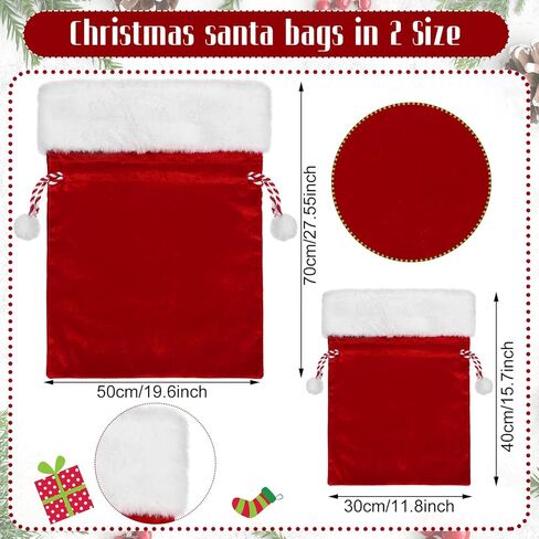 Shappy 2 Pieces Christmas Velvet Santa Bags with Drawstring in 2 Size Large Christmas Santa Gift Bags Santa Gift Sack for Xmas Playing Santa Present Toy(Red) in Saudi Arabia