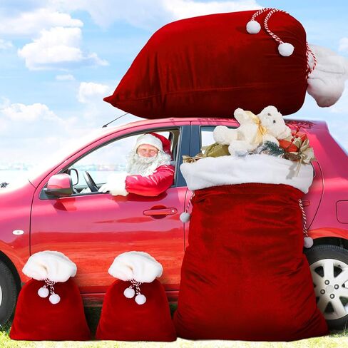 Shappy 2 Pieces Christmas Velvet Santa Bags with Drawstring in 2 Size Large Christmas Santa Gift Bags Santa Gift Sack for Xmas Playing Santa Present Toy(Red) in Saudi Arabia
