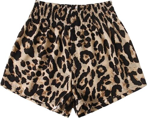 Milumia Women's Plus Size Leopard Smocked Shorts High Waisted Wide Leg Shorts in Saudi Arabia