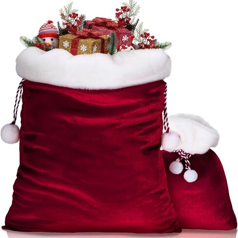 Shappy 2 Pieces Christmas Velvet Santa Bags with Drawstring in 2 Size Large Christmas Santa Gift Bags Santa Gift Sack for Xmas Playing Santa Present Toy(Red) in Saudi Arabia