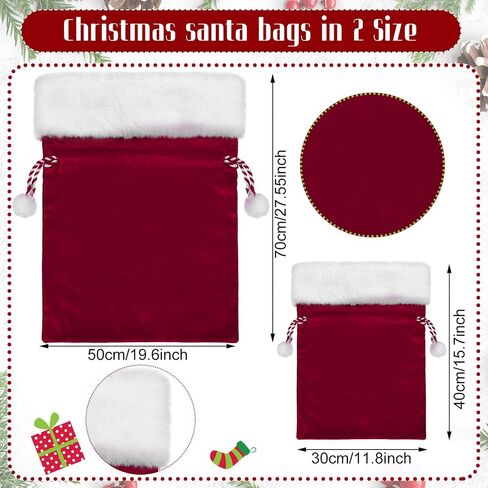Shappy 2 Pieces Christmas Velvet Santa Bags with Drawstring in 2 Size Large Christmas Santa Gift Bags Santa Gift Sack for Xmas Playing Santa Present Toy(Red) in Saudi Arabia