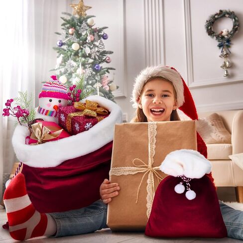 Shappy 2 Pieces Christmas Velvet Santa Bags with Drawstring in 2 Size Large Christmas Santa Gift Bags Santa Gift Sack for Xmas Playing Santa Present Toy(Red) in Saudi Arabia