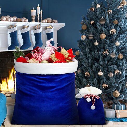 Shappy 2 Pieces Christmas Velvet Santa Bags with Drawstring in 2 Size Large Christmas Santa Gift Bags Santa Gift Sack for Xmas Playing Santa Present Toy(Red) in Saudi Arabia