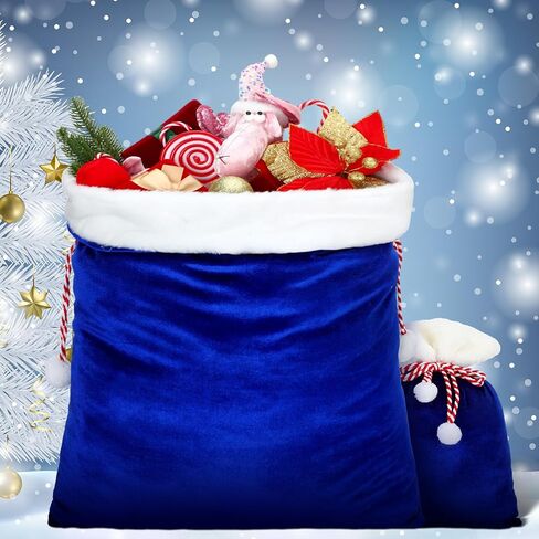 Shappy 2 Pieces Christmas Velvet Santa Bags with Drawstring in 2 Size Large Christmas Santa Gift Bags Santa Gift Sack for Xmas Playing Santa Present Toy(Red) in Saudi Arabia