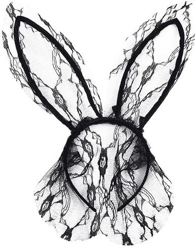 Face veils for women, Black lace bunny ears, Black cat ears for women, Masquerade accessories for halloween party. in Kuwait